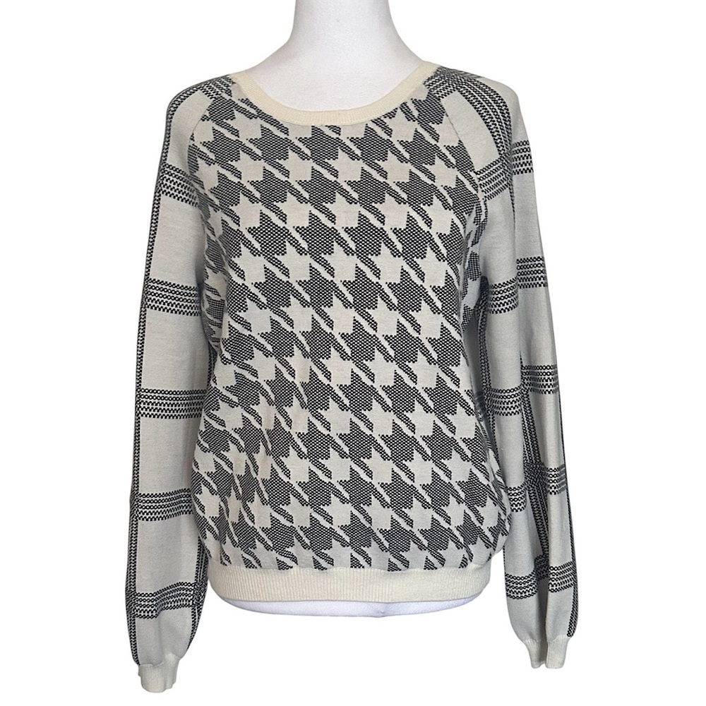 Anthropologie Women’s Bailey Pullover Sweater Size S Houndstooth Knit Design
